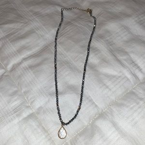 Gray Stone - Clear Stone Pendant - Necklace
